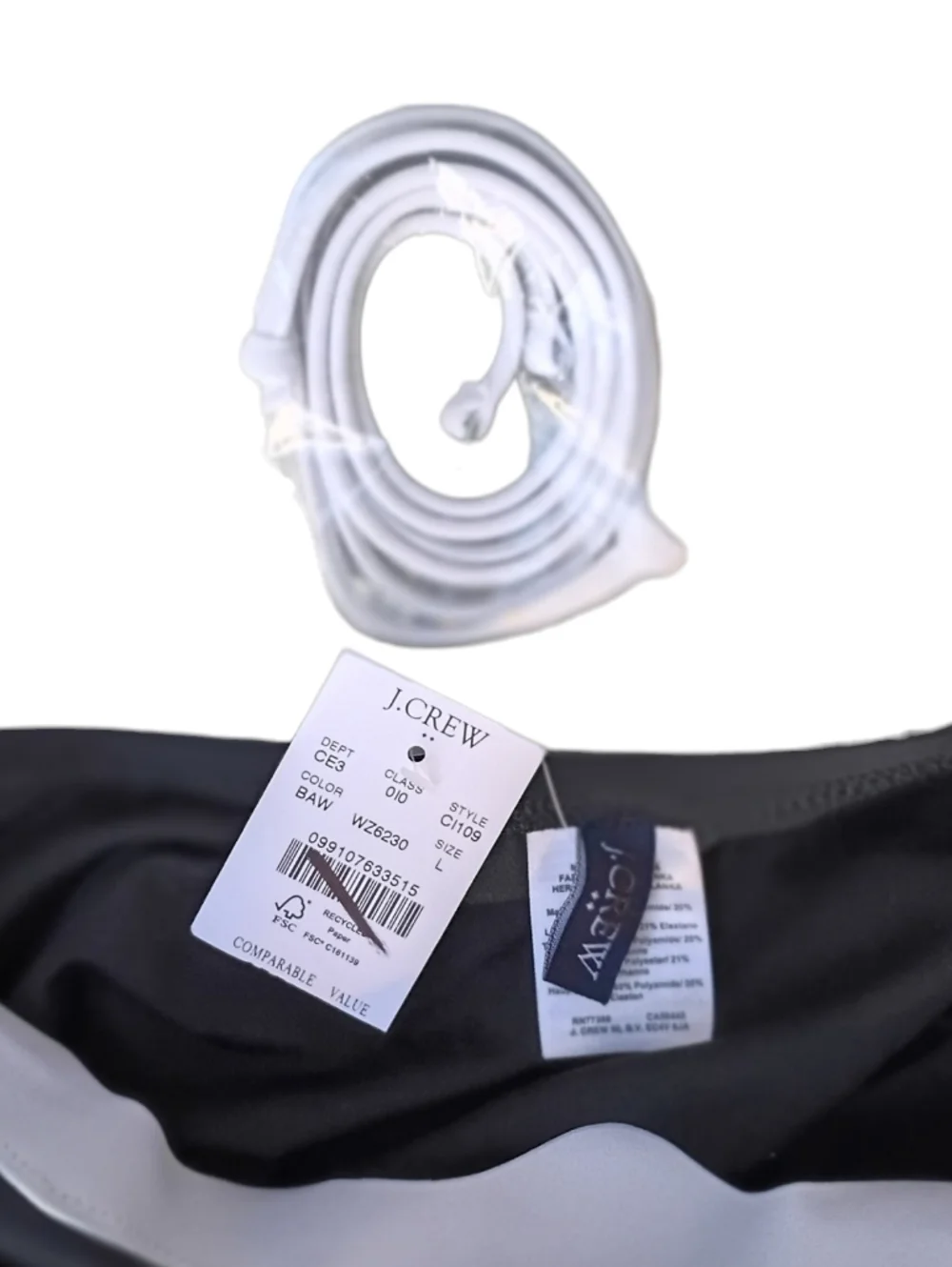 J. Crew 1-Piece Black Swimsuit with White Scallop Trim sz L NEW